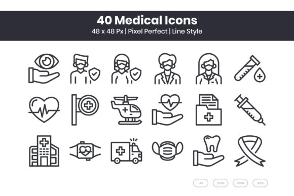 40 Medical Icons - Line Graphics and Icons