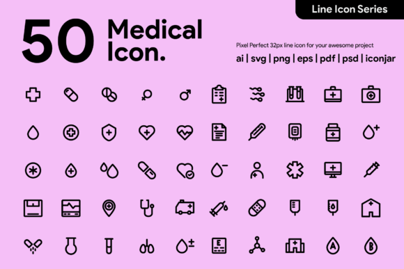 50 Medical Line Icons for Professional Graphics