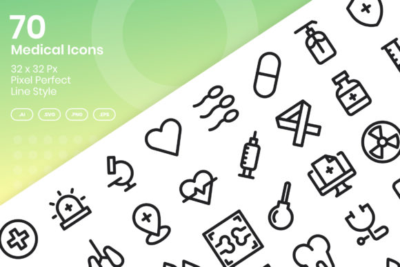 70 Medical Icons - Line Graphics
