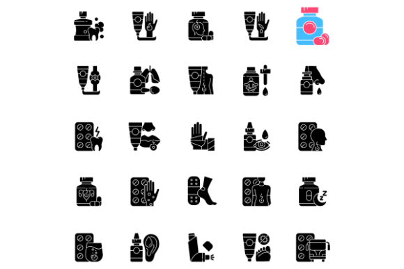 Medical Treatment Black Icons Bundle